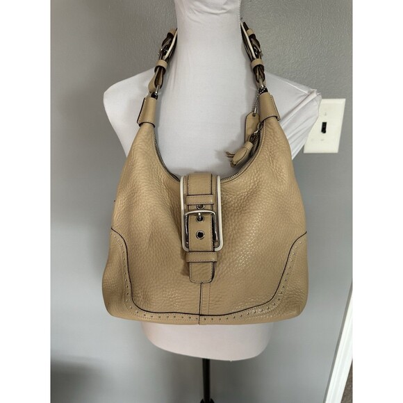 Vintage Coach Pebbled Leather Shoulder Bag M05S-5054 Beige Hobo Bag Purse EUC - Picture 1 of 10